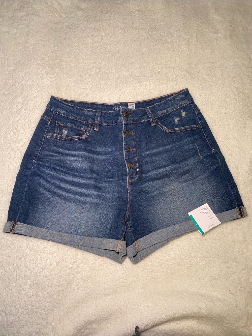 Time and Tru Dark Blue Button-Front Denim Shorts